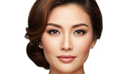 Obraz premium Beautiful Asian Woman with Brown Hair and Makeup