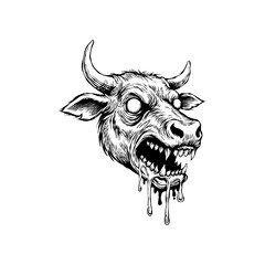 hand drawn illustration of a scary cow vector