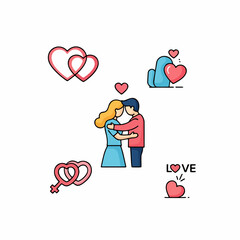Cute cartoon couple holding a red heart together in a sweet romantic Valentine love illustration