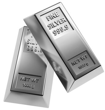 Pure silver bar, single 1,000g silver bullion isolated on background. Concept of exchange rate volatility and strategic investment in precious silver funds.