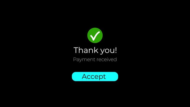 Payment processing to success confirmation ui animation for mobile and web apps on black background 4k.