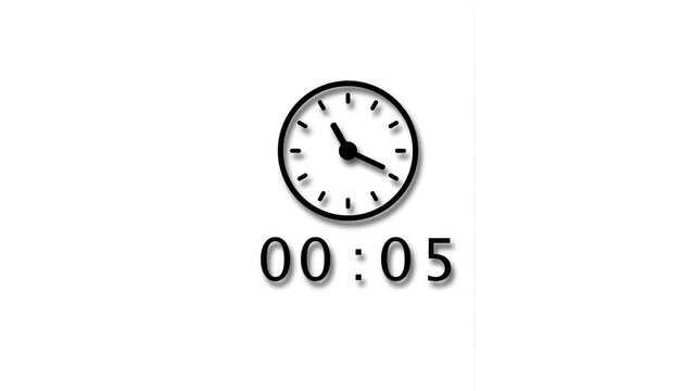 54 minute counting clock animation. Stopwatch timer clock on white background.