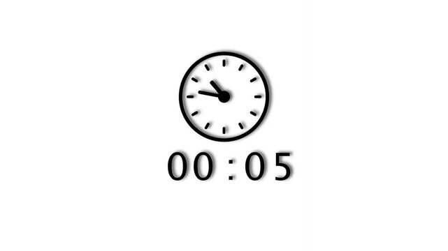 45 minute counting clock animation. Stopwatch timer clock on white background.