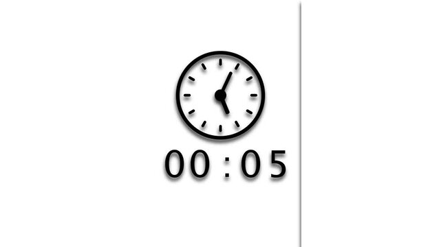 30 minute counting clock animation. Stopwatch timer clock on white background.