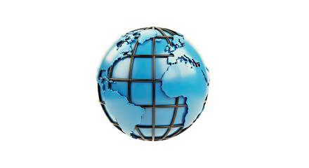 Blue globe with black grid on white background