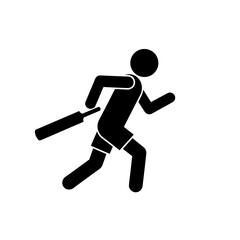Stick Figure Cricket Batsman Running Between Wickets Holding Bat Low Black Vector Clipart