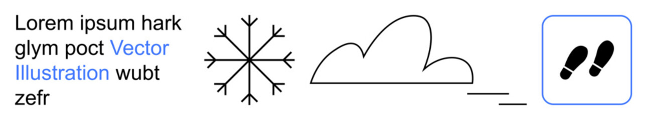 Fototapeta premium Weather forecast, climate change, seasons, minimalism, navigation, outdoor activities. Symbols of a snowflake, cloud and footprints. Weather forecast and climate change concept