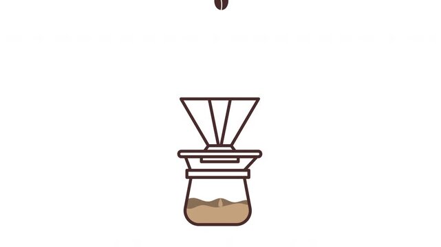 4K coffee liquid loading animation featuring V60 drip filter brewing. Smooth pour over effect, transparent background, loading text, percentage progress, and single coffee bean drop. Ideal for brandin