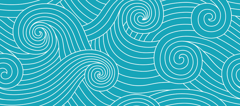 Hand-drawn abstract curly waves seamless pattern.