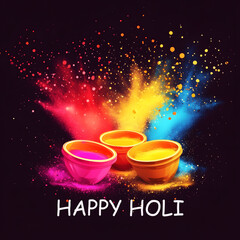 Vibrant holi celebration with colorful powders and bowls