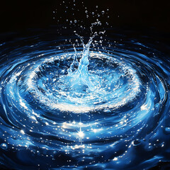A mesmerizing blue water ripple with droplets splashing into a pool