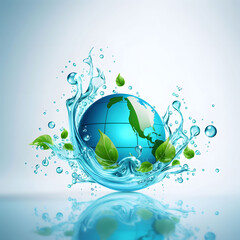 Globe with water splash and green leaves