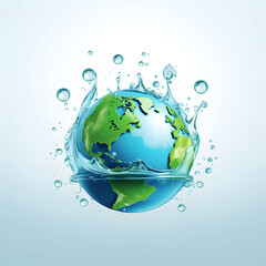 Earth globe with water droplets and splashes