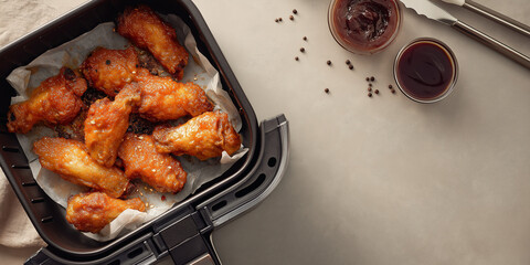 Air fryer crispy chicken wings with dipping sauces