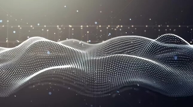Dynamic wave pattern with glowing white dots on dark background