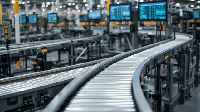 Conveyor roller automated factory with monitors and metal machinery efficient logistics conveyor