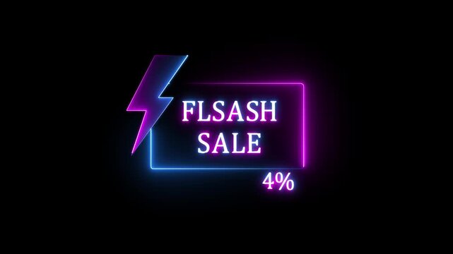 Glowing Neon Flash Sale Promo Animation with Electric Lightning Bolt, Shiny 3 Percent Discount Offer, Futuristic Neon Lights Shopping Banner and Special Promotion Ad Video.4K..
