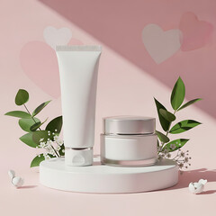 White Cosmetic Skincare Set with Hearts & Baby's Breath