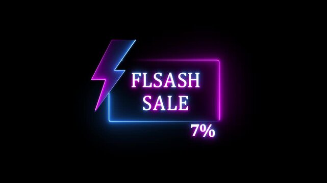 Glowing Neon Flash Sale Promo Animation with Electric Lightning Bolt, Shiny 3 Percent Discount Offer, Futuristic Neon Lights Shopping Banner and Special Promotion Ad Video.4K..