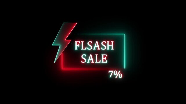Glowing Neon Flash Sale Promo Animation with Electric Lightning Bolt, Shiny 3 Percent Discount Offer, Futuristic Neon Lights Shopping Banner and Special Promotion Ad Video.4K..