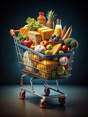Here is the generated output  A shoppers delight a colorful cart filled with an assortment of fresh produce, artisanal cheeses, and specialty snack
