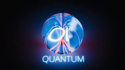 Quantum Qubit Sphere Glowing Particle Blue Tech Concept Copy space. 3d rendering