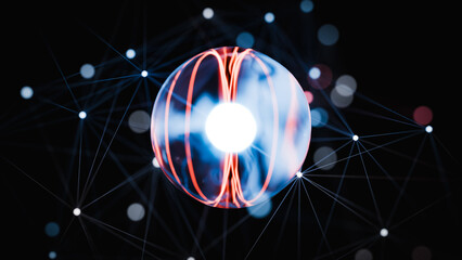 Quantum Computing Network Neural Connection Sphere Node Background. 3d rendering
