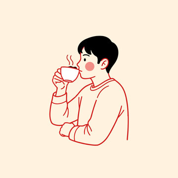 Person drinking from a cup on colored background