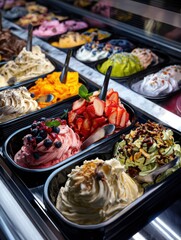 Gelato in a curved glass freezer