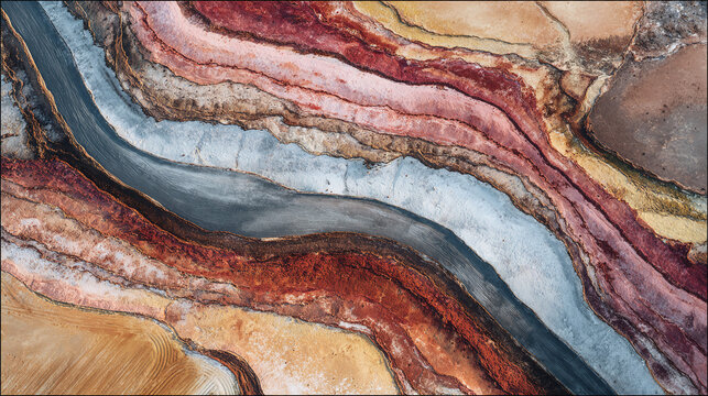 Aerial view of geological strata forming a stunning landscape of the Earth