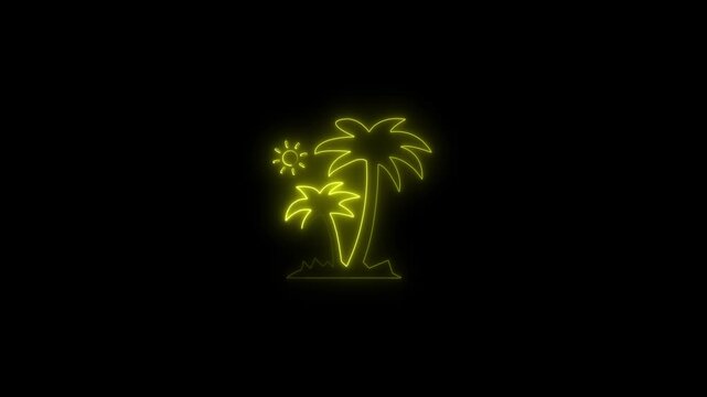 Neon palm trees on black background with sun tropical vacation glowing yellow palm trees glowing palm trees