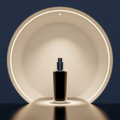 Luxury Black Spray Bottle Mockup, Glowing Circle Spotlight