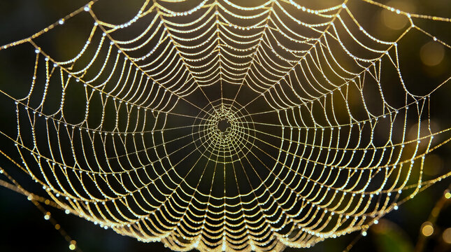 Network of intricate golden threads in warm morning light