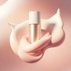 Golden Cosmetic Bottle Emerging from Luxurious Cream Swirl