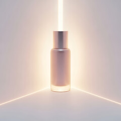 Rose Gold Cosmetic Bottle in Glowing Corner Light Display