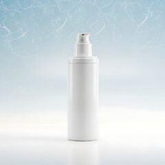 Clean White Pump Bottle Mockup, Icy Blue Water Background