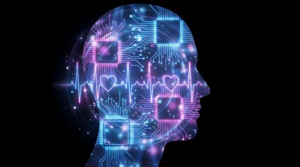 Obraz premium Human Profile with Artificial Intelligence Brain