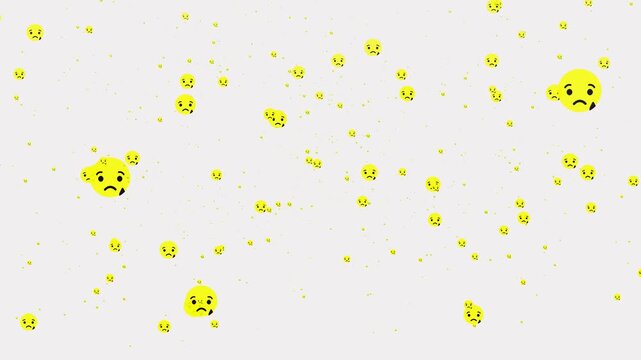 Social pattern facebook thumb up sad animation video footage on white background. Sad sign flying moving upwards direction while live chatting streaming. Facebook live reactions- React emotion.