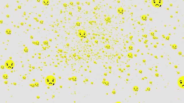 Social pattern facebook thumb up sad animation video footage on white background. Sad sign flying moving upwards direction while live chatting streaming. Facebook live reactions- React emotion.