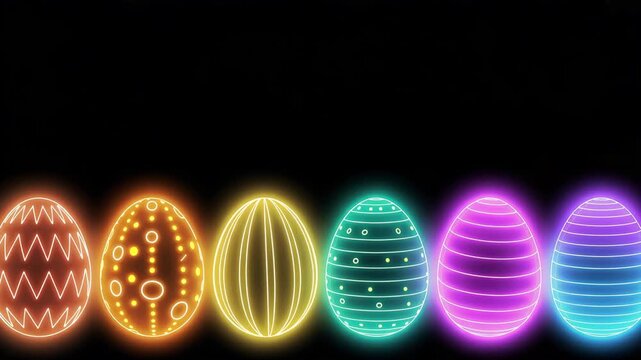 Colorful glowing easter eggs isolated on dark background  
