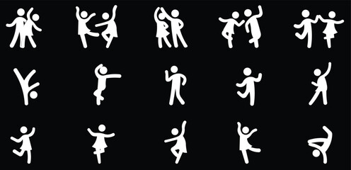 Dancing Couple Line Icons Set, Happy Man and Woman Salsa Tango Disco Dance Outline Pictograms Vector Illustration