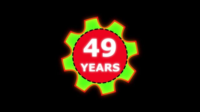 Abstract 49 years glow alphabet number in sphere. 49 years text animation effects anniversary with setting gear animation on black background.