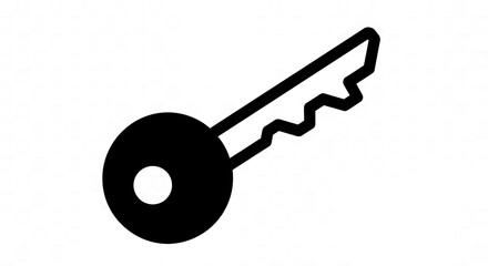 Black and white graphic icon of a key on a white background, minimal design