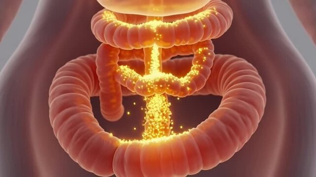 3D Animation of Nutrient Flow in Cat Digestive System with Glowing Particles
