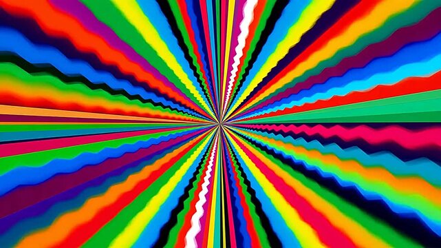 Radiant colorful zigzag lines with dynamic burst effect and dark background