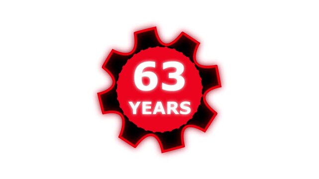 Abstract 63 years glow alphabet number in sphere. 63 years text animation effects anniversary with setting gear animation on black background.