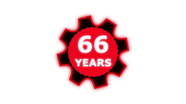 Abstract 66 years glow alphabet number in sphere. 66 years text animation effects anniversary with setting gear animation on black background.