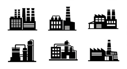 Obraz premium Industrial Factory Silhouettes Collection Vector Illustration.