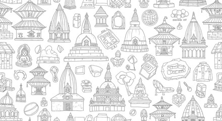 Obraz premium Cultural Exploration, Architectural Wonders, Nepal, Illustration, Patterns, Artistic