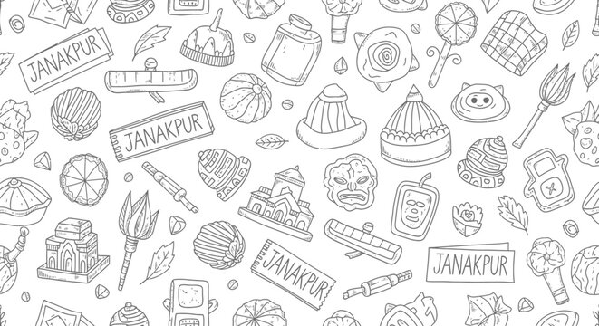Cultural Event, Food Delicacies, Janakpur, Illustration, Whimsical Style